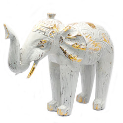 Elefant din lemn, alb-auriu, 30 cm
