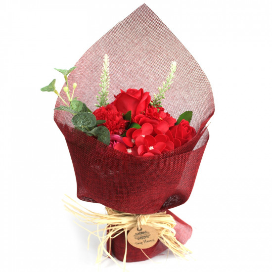 Buchet flori rosii din sapun, 30 cm