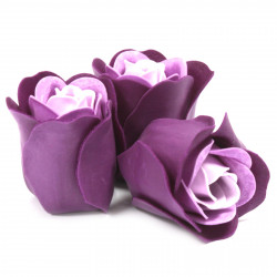 Set cadou 3 trandafiri din sapun - lavanda, 8 cm