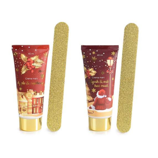 Set cadou Craciun - crema de maini + pila unghii, 13 cm