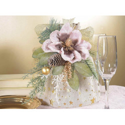 Decoratiune brad - floare Craciunita culoarea sampaniei, 21 cm