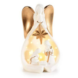 Scena Nasterii din ceramica alba cu lumini, 18 cm