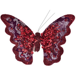 Fluture decorativ bordeaux cu strasuri, 18 cm