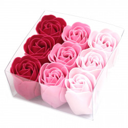Set cadou 9 trandafiri din sapun-roze, 10 cm
