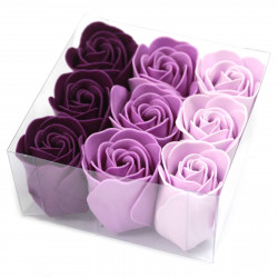 Set cadou 9 trandafiri din sapun-lavanda, 10 cm