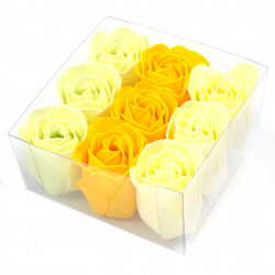 Set cadou 9 trandafiri din sapun-galben, 10 cm