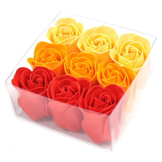 Set cadou 9 trandafiri din sapun-piersica, 10 cm