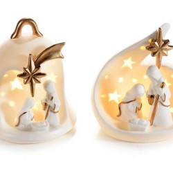 Scena Nasterii din ceramica alba cu lumini, 13 cm, 1 buc