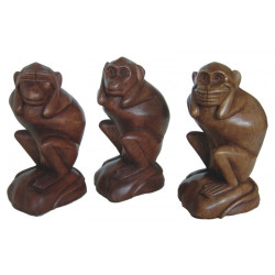 Set 3 maimute intelepte din lemn, 15 cm