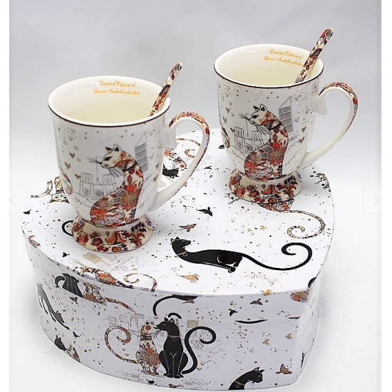 Set cadou 2 cani cu lingurite "Happy City Cats", 300 ml