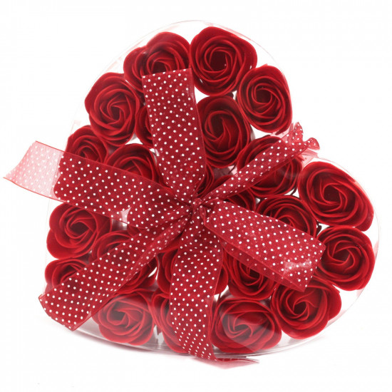 Set cadou 24 trandafiri rosii din sapun, 18 cm